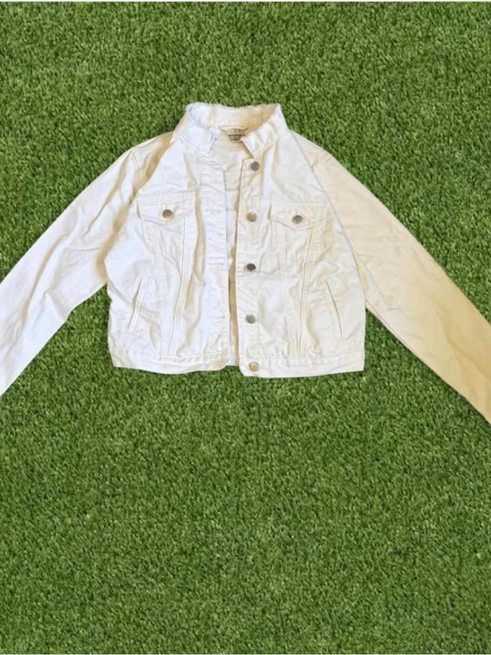 Women’s Lightweight White Denim Jacket With Distressed Raw Edge Collar